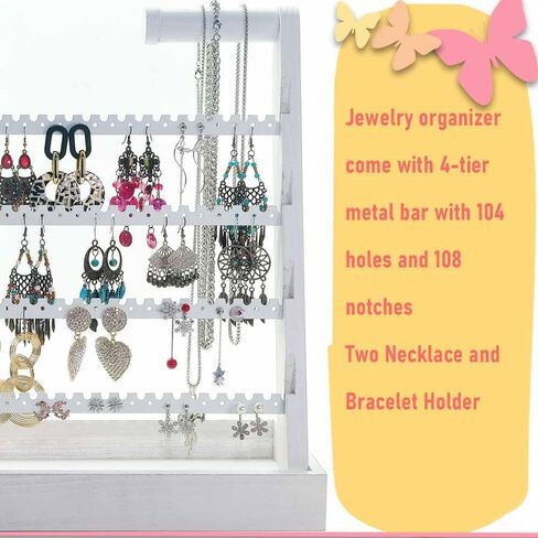 منظم القرط والمجوهرات، رف حامل القرط الخشبي الريفي، أقراط مسمارية وحوامل أقراط حلقية، منظم حامل المجوهرات مع 212 فتحة شجرة قرط هدايا للنساء (عتيق) in Kuwait