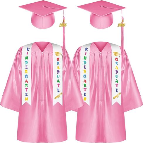 Zhanmai 2 Set 2024 Preschool and Kindergarten Graduation Gown Cap Tassel Set with 2024 Charm Printed Stole Sash for Kids in Saudi Arabia