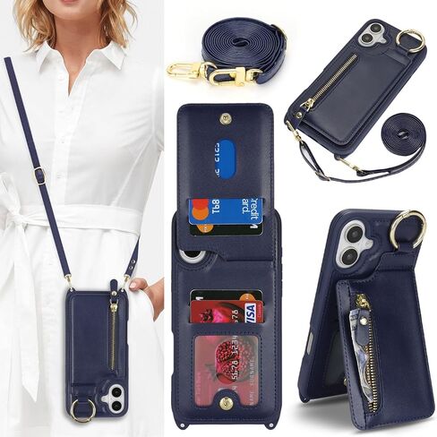 Jaorty Crossbody Wallet Case for iPhone 16 Pro Max مع حزام للنساء وجيب السوستة وحامل بطاقة الائتمان ، حلقة قبضة الإصبع ، حقيبة جلدية خالية من اليدين لـ iPhone 16 Pro Max ، Black in Kuwait