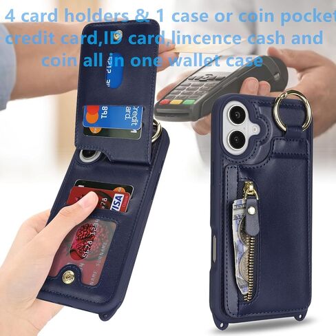 Jaorty Crossbody Wallet Case for iPhone 16 Pro Max مع حزام للنساء وجيب السوستة وحامل بطاقة الائتمان ، حلقة قبضة الإصبع ، حقيبة جلدية خالية من اليدين لـ iPhone 16 Pro Max ، Black in Kuwait