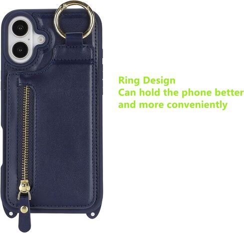 Jaorty Crossbody Wallet Case for iPhone 16 Pro Max مع حزام للنساء وجيب السوستة وحامل بطاقة الائتمان ، حلقة قبضة الإصبع ، حقيبة جلدية خالية من اليدين لـ iPhone 16 Pro Max ، Black in Kuwait
