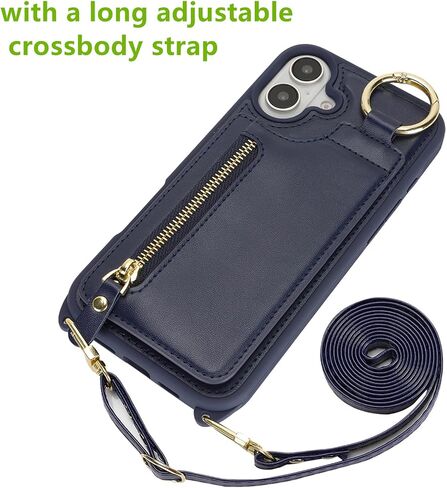 Jaorty Crossbody Wallet Case for iPhone 16 Pro Max مع حزام للنساء وجيب السوستة وحامل بطاقة الائتمان ، حلقة قبضة الإصبع ، حقيبة جلدية خالية من اليدين لـ iPhone 16 Pro Max ، Black in Kuwait