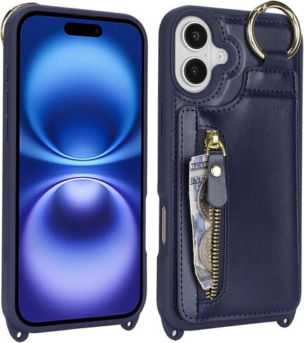Jaorty Crossbody Wallet Case for iPhone 16 Pro Max مع حزام للنساء وجيب السوستة وحامل بطاقة الائتمان ، حلقة قبضة الإصبع ، حقيبة جلدية خالية من اليدين لـ iPhone 16 Pro Max ، Black in Kuwait