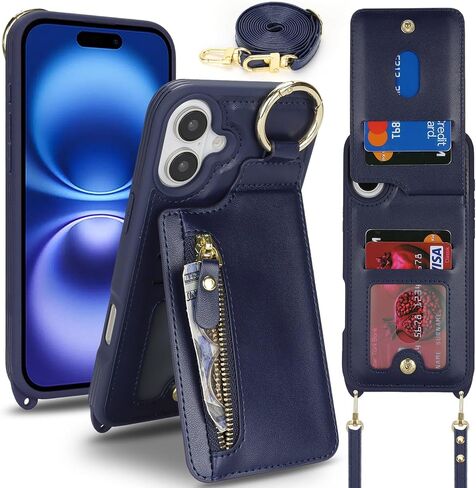 Jaorty Crossbody Wallet Case for iPhone 16 Pro Max مع حزام للنساء وجيب السوستة وحامل بطاقة الائتمان ، حلقة قبضة الإصبع ، حقيبة جلدية خالية من اليدين لـ iPhone 16 Pro Max ، Black in Kuwait