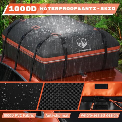 1000D Rooftop Cargo Carrier, PVC Waterproof Roof Cargo Bag with Anti-Slip Mat 8 Door Hooks Storage Bag, 21 Cubic Feet Car Roof Bag for All Vehicle with or Without Rack Orange in Saudi Arabia