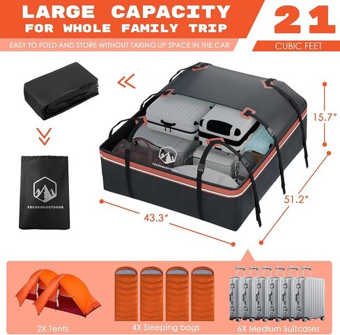 1000D Rooftop Cargo Carrier, PVC Waterproof Roof Cargo Bag with Anti-Slip Mat 8 Door Hooks Storage Bag, 21 Cubic Feet Car Roof Bag for All Vehicle with or Without Rack Orange in Saudi Arabia