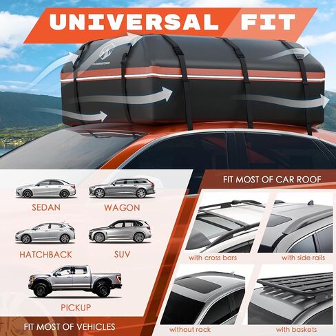 1000D Rooftop Cargo Carrier, PVC Waterproof Roof Cargo Bag with Anti-Slip Mat 8 Door Hooks Storage Bag, 21 Cubic Feet Car Roof Bag for All Vehicle with or Without Rack Orange in Saudi Arabia