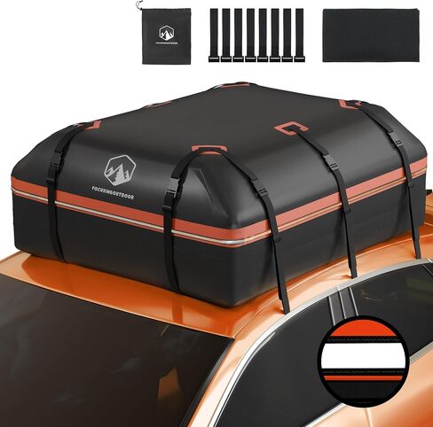 1000D Rooftop Cargo Carrier, PVC Waterproof Roof Cargo Bag with Anti-Slip Mat 8 Door Hooks Storage Bag, 21 Cubic Feet Car Roof Bag for All Vehicle with or Without Rack Orange in Saudi Arabia