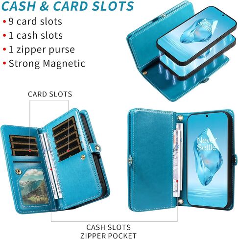 Asuwish Phone Case for OnePlus 12R 5G/Ace 3 2024 Zipper Wallet Magnetic Detachable Cell Cover with Tempered Glass Screen Protector Crossbody Strap Flower Card Holder Slot One+ 12 R R12 Ace3 Women Blue in Saudi Arabia