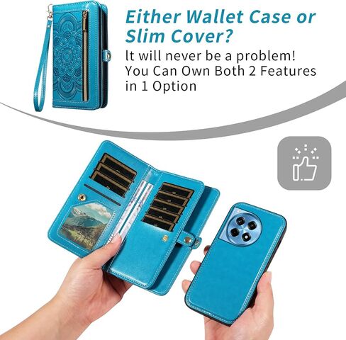 Asuwish Phone Case for OnePlus 12R 5G/Ace 3 2024 Zipper Wallet Magnetic Detachable Cell Cover with Tempered Glass Screen Protector Crossbody Strap Flower Card Holder Slot One+ 12 R R12 Ace3 Women Blue in Saudi Arabia