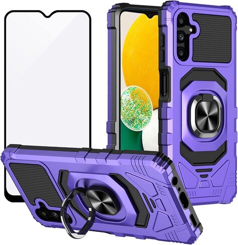 Ailiber Case for Samsung Galaxy A13, Samsung A04S Phone Case with Screen Protector, Ring Kickstand for Magnetic Car Mount, Heavy Duty Shockproof Protective Cover for A13 4G/5G-Purple in Kuwait