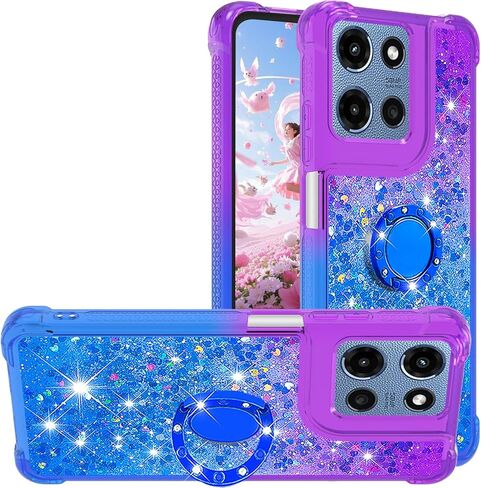 for Motorola Moto G Stylus 5G 2025 Quicksand Case with Ring Kickstand, Girls Women Bling Cute Glitter Flowing Liquid Floating Sparkle Cover for Moto G Stylus 5G (2025) JB-Pink Purple in Kuwait