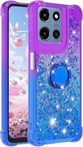 for Motorola Moto G Stylus 5G 2025 Quicksand Case with Ring Kickstand, Girls Women Bling Cute Glitter Flowing Liquid Floating Sparkle Cover for Moto G Stylus 5G (2025) JB-Pink Purple in Kuwait