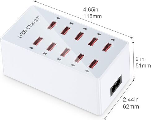 محطة شحن شاحن الجدار USB لأجهزة متعددة 10 منافذ شاحن USB Power Strip Hub Hub Smart Charging Block 60W Desktop Plug Dock متوافق مع iPhone 14 iPod Galaxy Smart Hopones in Kuwait