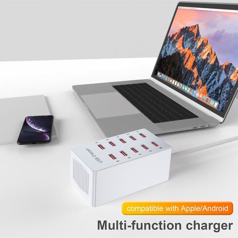 محطة شحن شاحن الجدار USB لأجهزة متعددة 10 منافذ شاحن USB Power Strip Hub Hub Smart Charging Block 60W Desktop Plug Dock متوافق مع iPhone 14 iPod Galaxy Smart Hopones in Kuwait