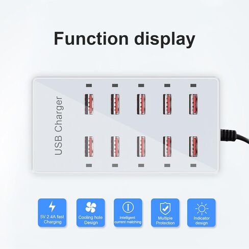 محطة شحن شاحن الجدار USB لأجهزة متعددة 10 منافذ شاحن USB Power Strip Hub Hub Smart Charging Block 60W Desktop Plug Dock متوافق مع iPhone 14 iPod Galaxy Smart Hopones in Kuwait