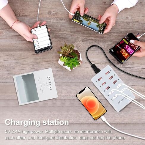 محطة شحن شاحن الجدار USB لأجهزة متعددة 10 منافذ شاحن USB Power Strip Hub Hub Smart Charging Block 60W Desktop Plug Dock متوافق مع iPhone 14 iPod Galaxy Smart Hopones in Kuwait