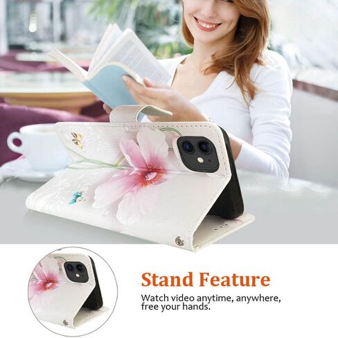 JanCalm for iPhone 12 Wallet Case/for iPhone 12 Pro Wallet Case, Floral Pattern PU Leather [Wrist Strap][Card/Cash Slots] Stand Feature Flip Cover (Pearl Flower) in Saudi Arabia