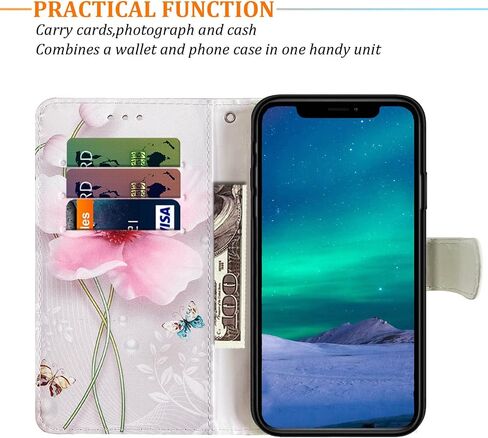 JanCalm for iPhone 12 Wallet Case/for iPhone 12 Pro Wallet Case, Floral Pattern PU Leather [Wrist Strap][Card/Cash Slots] Stand Feature Flip Cover (Pearl Flower) in Saudi Arabia