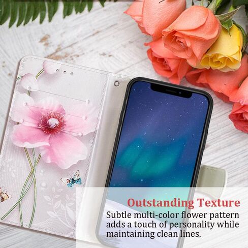 JanCalm for iPhone 12 Wallet Case/for iPhone 12 Pro Wallet Case, Floral Pattern PU Leather [Wrist Strap][Card/Cash Slots] Stand Feature Flip Cover (Pearl Flower) in Saudi Arabia