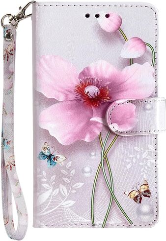 for iPhone 12 Wallet Case/for iPhone 12 Pro Wallet Case, Floral Pattern PU Leather [Wrist Strap][Card/Cash Slots] Stand Feature Flip Cover (Pearl Flower) in Saudi Arabia