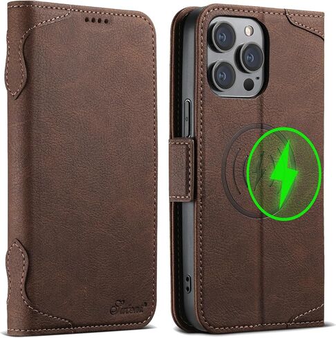 CASE SINIANL Wallet لـ iPhone 15 Pro Max مع حامل البطاقة للرجال ، متوافق مع Magsafe اللاسلكي الشحن الجلدي المغناطيسي محفظة غلاف الغلاف من iPhone 15 Pro Max Brown in Kuwait