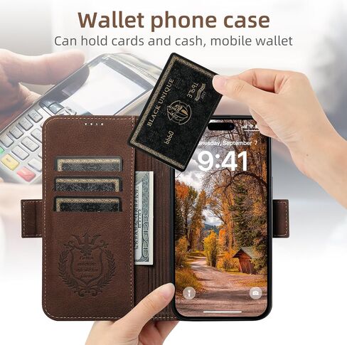 CASE SINIANL Wallet لـ iPhone 15 Pro Max مع حامل البطاقة للرجال ، متوافق مع Magsafe اللاسلكي الشحن الجلدي المغناطيسي محفظة غلاف الغلاف من iPhone 15 Pro Max Brown in Kuwait