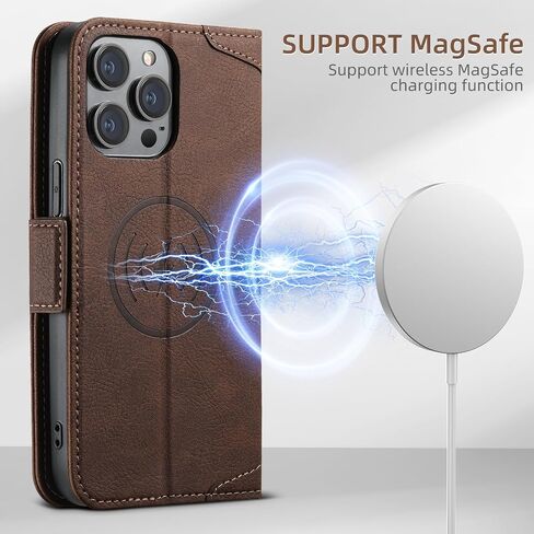 CASE SINIANL Wallet لـ iPhone 15 Pro Max مع حامل البطاقة للرجال ، متوافق مع Magsafe اللاسلكي الشحن الجلدي المغناطيسي محفظة غلاف الغلاف من iPhone 15 Pro Max Brown in Kuwait