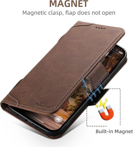CASE SINIANL Wallet لـ iPhone 15 Pro Max مع حامل البطاقة للرجال ، متوافق مع Magsafe اللاسلكي الشحن الجلدي المغناطيسي محفظة غلاف الغلاف من iPhone 15 Pro Max Brown in Kuwait