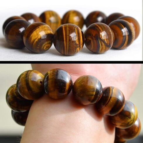 Natural Stone Bracelets for Men - 18mm Tiger Eye Bracelets for Men Teen Boys Fathers Gifts in Saudi Arabia