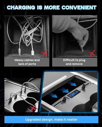 Qoope 2 Type-C Tesla USB Hub for Tesla Model 3 Model Y Accessories 2024 2023 2022 2021 Tesla Car USB Charger Multi Port with Fast Charger Retractable Cable Docking Station (Not Fit Model 3 2024) in Kuwait