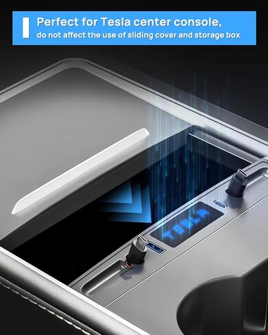 Qoope 2 Type-C Tesla USB Hub for Tesla Model 3 Model Y Accessories 2024 2023 2022 2021 Tesla Car USB Charger Multi Port with Fast Charger Retractable Cable Docking Station (Not Fit Model 3 2024) in Kuwait