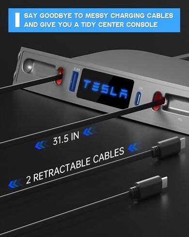 Qoope 2 Type-C Tesla USB Hub for Tesla Model 3 Model Y Accessories 2024 2023 2022 2021 Tesla Car USB Charger Multi Port with Fast Charger Retractable Cable Docking Station (Not Fit Model 3 2024) in Kuwait