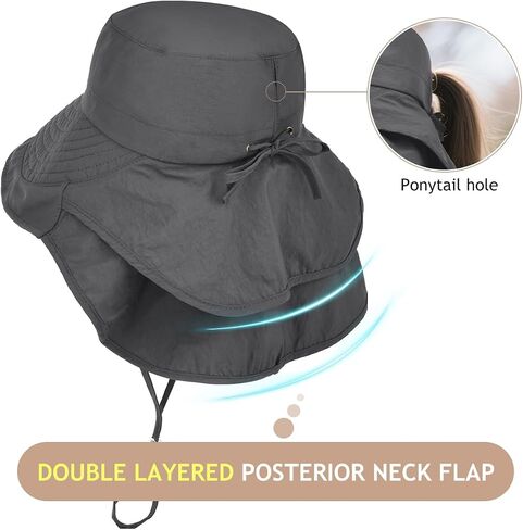 2 Pack Womens Outdoor Ponytail Sun Hat with Neck Flap,UPF 50 UV Protection Wide Brim Summer Fishing Hat for Beach Hiking in Saudi Arabia