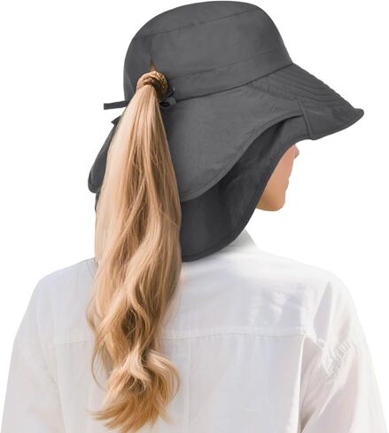 2 Pack Womens Outdoor Ponytail Sun Hat with Neck Flap,UPF 50 UV Protection Wide Brim Summer Fishing Hat for Beach Hiking in Saudi Arabia