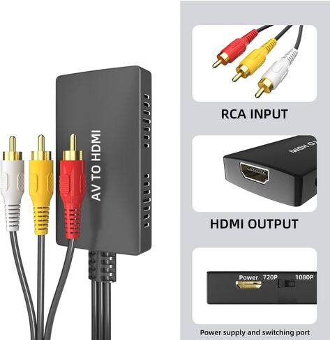 Male RCA in to HDMI Out Cable Converter Adapter with HDMI and RCA Cables, CVBS Composite AV to HDMI Converter (av to hdmi Male) in Saudi Arabia