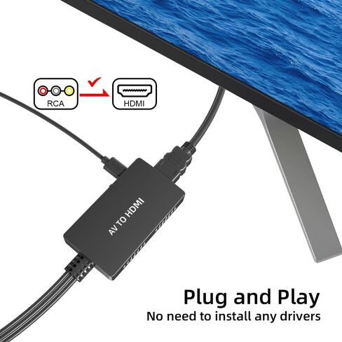 Male RCA in to HDMI Out Cable Converter Adapter with HDMI and RCA Cables, CVBS Composite AV to HDMI Converter (av to hdmi Male) in Saudi Arabia