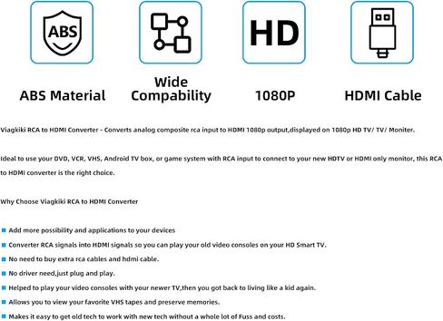 Male RCA in to HDMI Out Cable Converter Adapter with HDMI and RCA Cables, CVBS Composite AV to HDMI Converter (av to hdmi Male) in Saudi Arabia