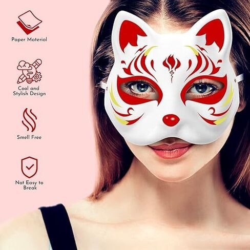 Cat Mask, 3PCS Therian Masks White Cat Masks Blank DIY Halloween Mask Animal Half Facemasks Cosplay Masks Costume Party Favors in Saudi Arabia