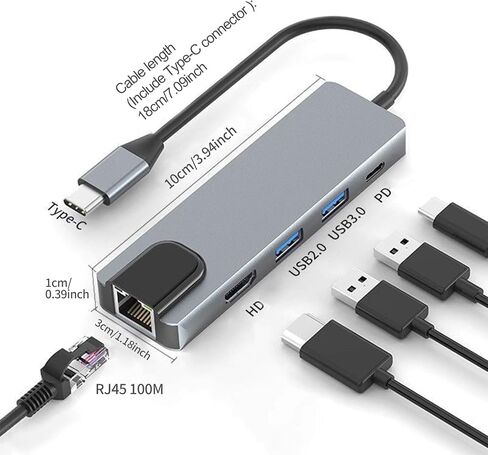 5-in-1 Type-C Hub Docking Station, Type C to HDTV Adapter, RJ45 Ethernet, 4K HDTV, PD100W, USB 3.0, USB2.0 Compatible with Type C Devices with DP Alt Mode, Multi-Port Adapter in Saudi Arabia