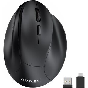 AUTLEY Ergonomic Mouse for Large Hands, Rechargeable Vertical Mouse, 2.4GHz Wireless Computer Mouse for Windows/macOS - 6 Buttons, Low Power Warning, 800/1200/1600 DPI, Black