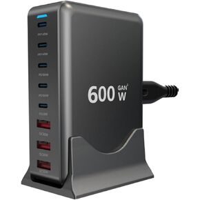 600W USB-C GaN Charger 8 in 1 Charging Hub Dual 140W PD PPS Port+Dual 100W PD Port for Multiple Electronics Devices,Laptop Wall Charger Compatible with MacBook/iPhone 16/iPad etc