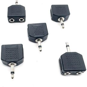 5pcs 3.5mm 1/8 Inch 1/8" Mono TS Male to Dual 2 Port 3.5mm Female Mono Audio Y Splitter Microphone Headphone Adapter Connector Converter