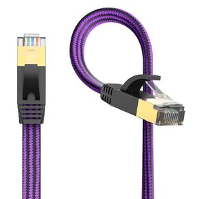 J&D Cat 7 Ethernet Cable, Nylon Braided Flat High Speed Internet LAN Cable, 10Gbps 600MHz Network Cable for Gaming PC, PS5, Xbox, Modem, Router, Low Latency Ethernet Cord, 100 Feet