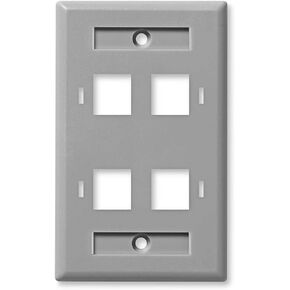NavePoint Keystone Jack Wall Plate 4-Port, Low Profile, Single Gang, Gray, 10-Pack