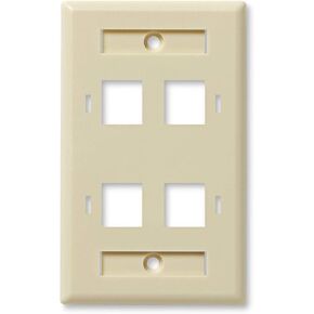 NavePoint Keystone Jack Wall Plate 4-Port, Low Profile, Single Gang, Ivory, 10-Pack