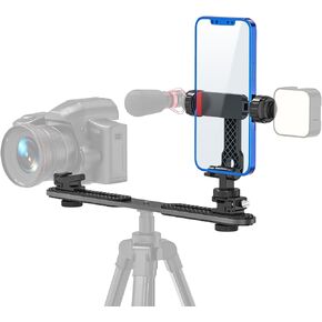 Metal Phone Tripod Mount, iPhone Tripod Mount 3 Cold Shoes & 1/4inch Thread, 360 Degree Smartphone Tripod Adapter for Video Live Streaming Vlogging Rig