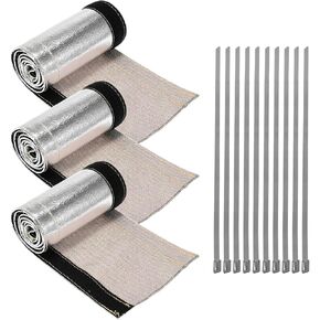 Fuel Line Heat Shield 1" ID×3.3FT Shield Sleeving Heat Shroud Sleeve Kit Heat Protection with Hook and Loop Wrap Design,Wire Heat Shield Sleeve Wrap with 2 Pcs Stainless Steel Cable Zip Ties