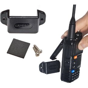 UAYESOK Ham Handheld Radio Holder, Walkie Talkie & Speaker Mic Vehicle Car Clip Mount Bracket, Adhesive Back Screw Fixation(Black)