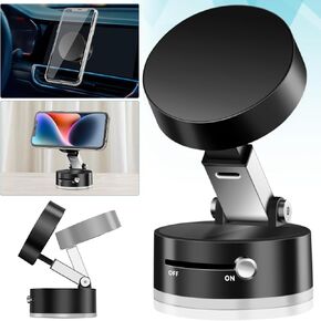 Vacuum Suction Cup Magnetic Phone Holder,2025 Adjustable Car Cellphone Bracket Stand for Car Mirror Smooth Surface Retractable and Foldable Magnetic Suction Phone Mount Holder for Magsafe & All Phones